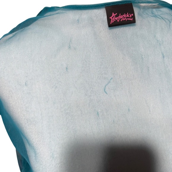 Vintage Frederick's of Hollywood Teal Feather Trim Sheer Babydoll Robe Y2K - Picture 12 of 13